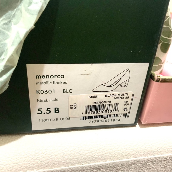 Kate Spade Menorca Shimmer Block Heel Pumps Black Glitter Pointed Toe Shoes 5.5 - Picture 8 of 8